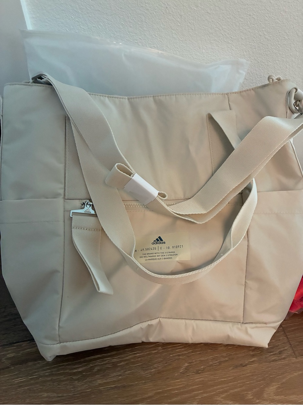adidas Cream Quilted Tote with Front Zip Pocket